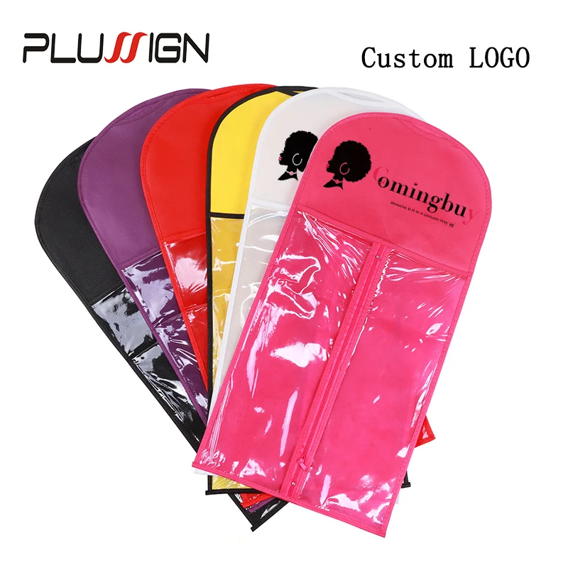 Plussign 20Pcs Customize Wig Bag Non-Woven Fabric Anti Dust Protector Wig Storage Bag With Wooden Hanger For Hair Extensions
