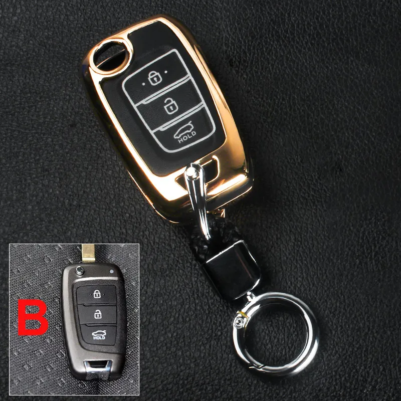 B Gold Цинковый сплав автомобильный чехол для дистанционного ключа для hyundai Elantra Solaris KONA Kauai Encino I30 ix35 Grandeur Ig Santa Fe - Название цвета: B Gold