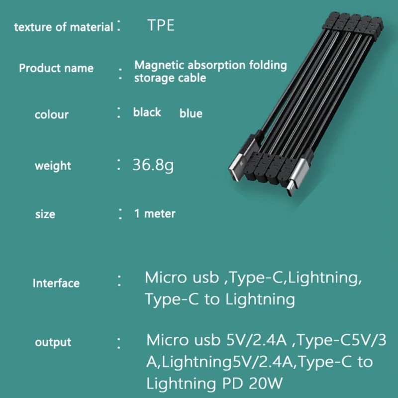 

H7JA 1 Piece Magnetic Data Receiving Data USB Cables Rope Magnetic Fast Charging Data Cable is Suitable for USB Type-C Cable