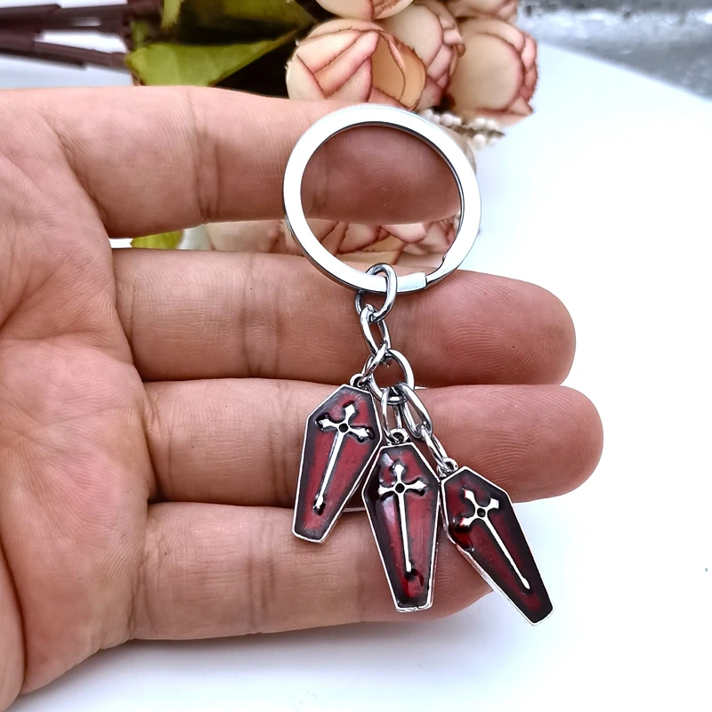 

New Punk Gothic Keychain Retro Death Cross Red Blood Coffin Pendant Keychain Jewelry Wholesale