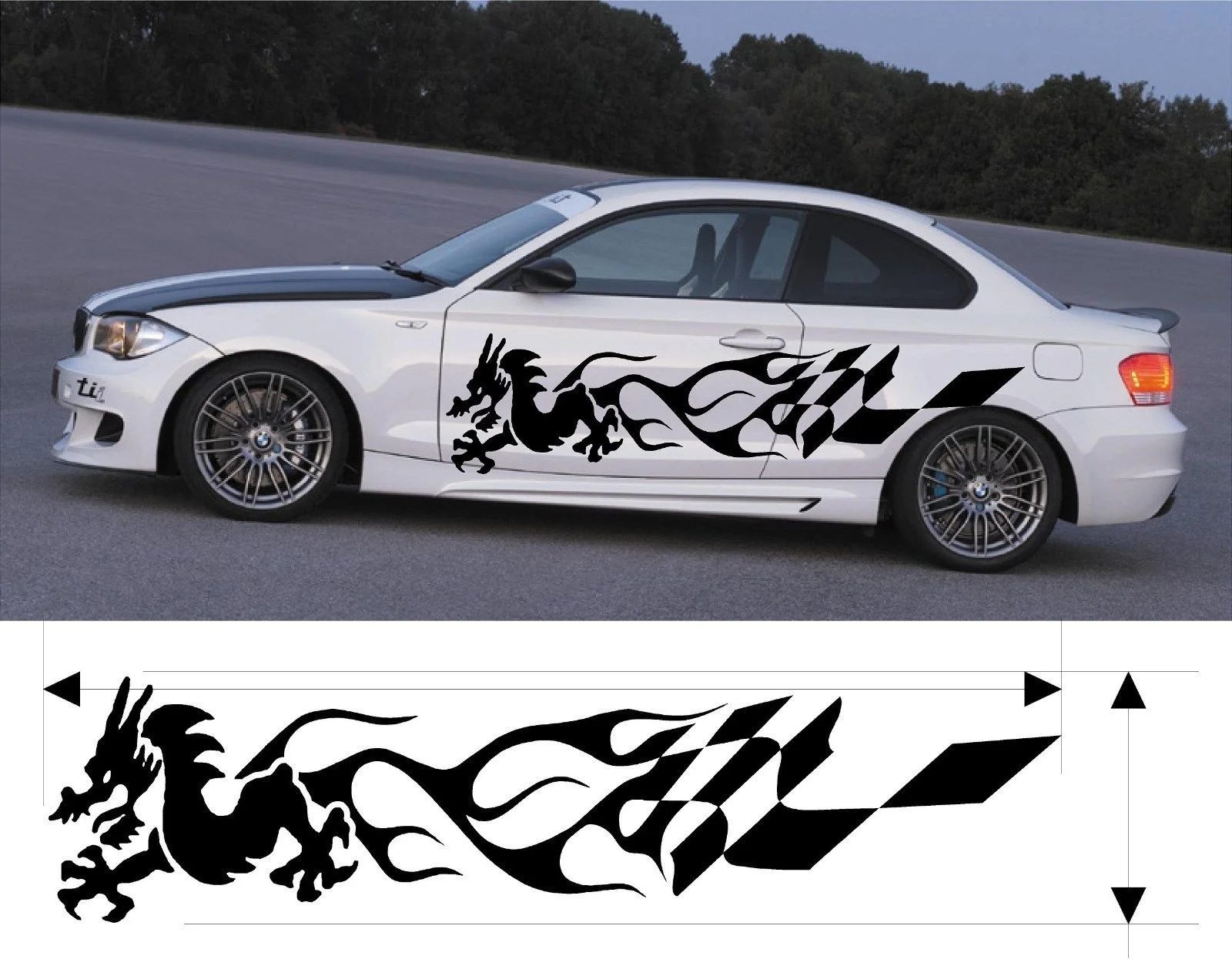 

For 2Pcs VINYL GRAPHICS DECAL KITS CAR DRAGON TRUCK CUSTOM SIZE COLOR VARIATION F1-62 Car styling