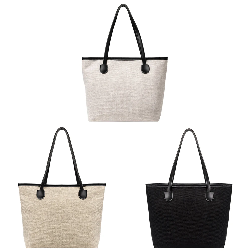 

Fashion Large Capacity Handbag Women Canvas Shoulder Bag Casual Daily Travel Female Solid Color Shopping Totes Purse