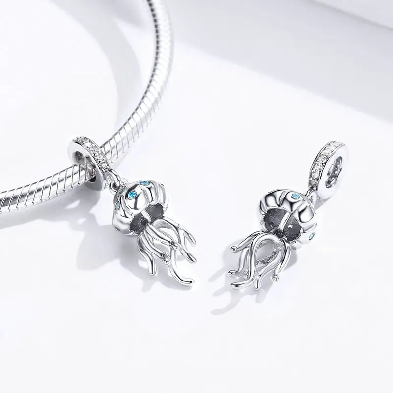 MOWIMO, настоящее 925 пробы, серебряные медузы, подходят для браслетов Pandora, подвески, серебро 925, оригинальная подвеска, ожерелье, ювелирное изделие BKC1297