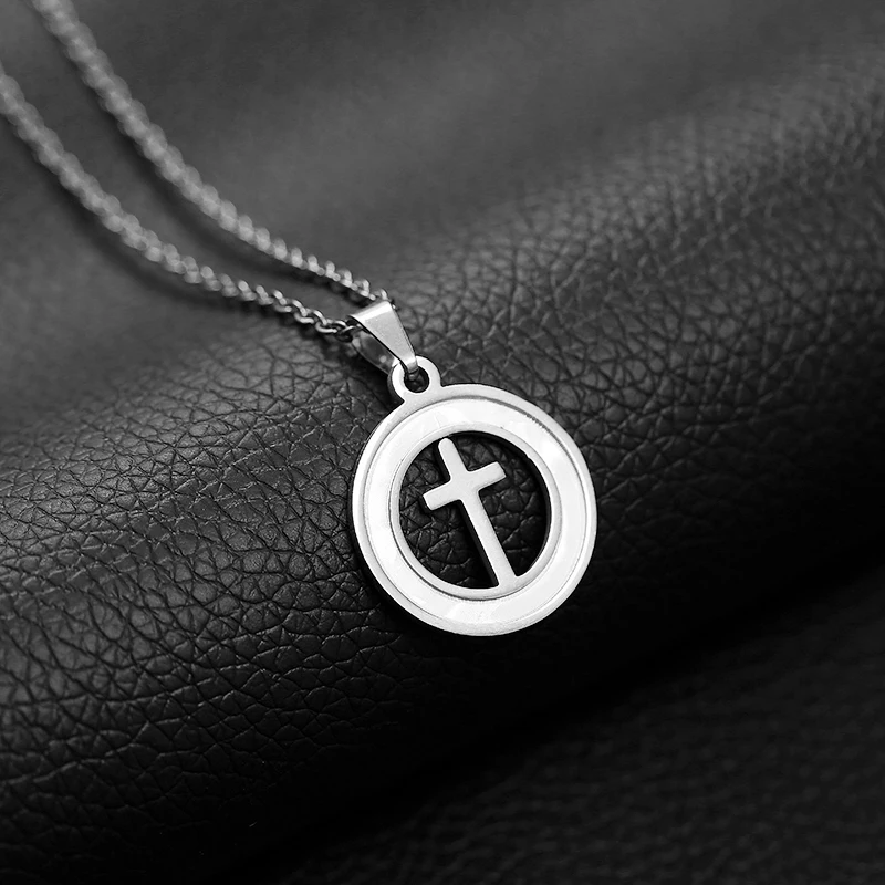 Stainless steel cross necklace for women jewelry Gold/Steel color Round Shell pendand Religious Bijoux | Украшения и аксессуары