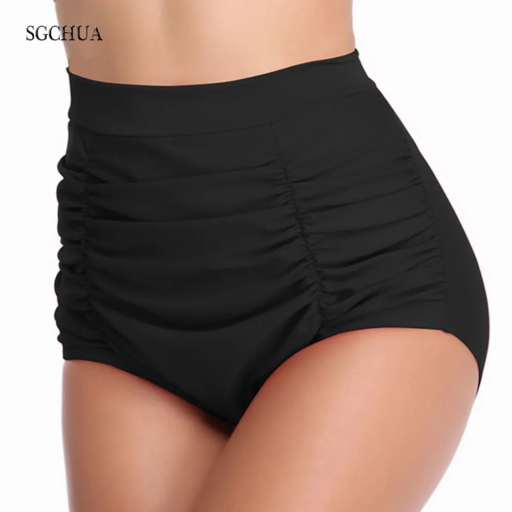 Женские плавки бикини SGCHUA плиссированные с высокой талией и принтом зеленых