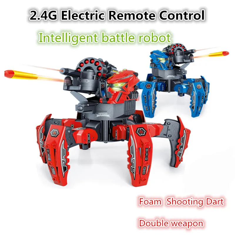 NEW 2.4G Electric Remote Control Robot  Six-legged Spider Robot DIY Shooting Game Foam Shooting Dart Double weapon Toy Gift
