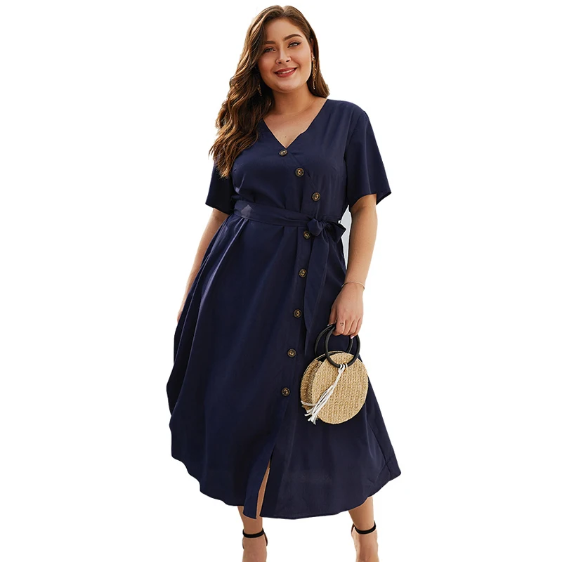 

Women's fashion plus size summer V-neck elegant casual solid color lace dress women