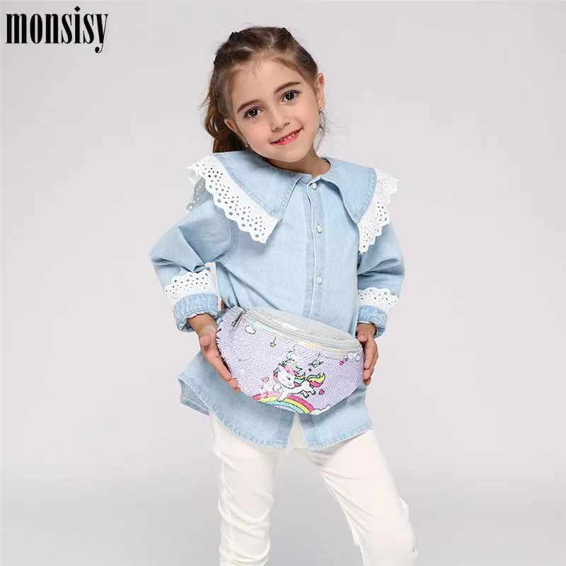 Поясная Сумка Monsisy с блестками и единорогом для девочек забавные детские