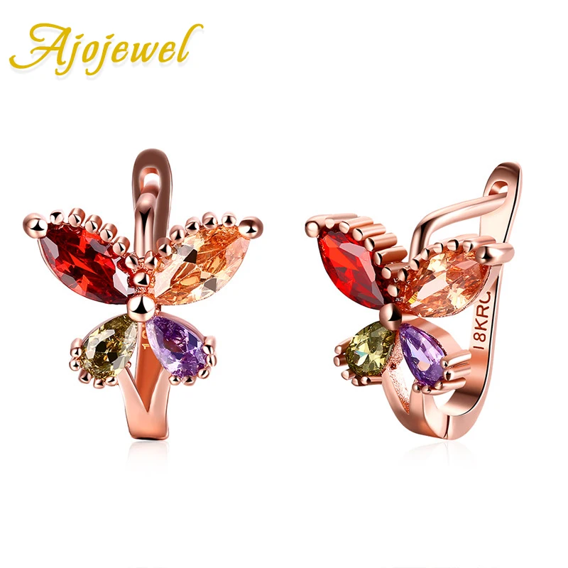 Ajojewel Colorful Cubic Zircon Butterfly Earings Women Golden Clip On Stud Earrings Fashion Animal Jewelry Wholesale | Украшения и