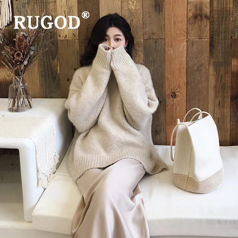Женский однотонный теплый джемпер RUGOD Пушистый пуловер размера плюс в Корейском