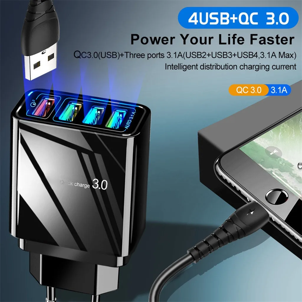 30W Быстрая Зарядка 3.0 USB для Samsung A50 A30 iPhone 7 8 Huawei P20 Планшет QC Быстрая Стена US EU UK Адаптер.