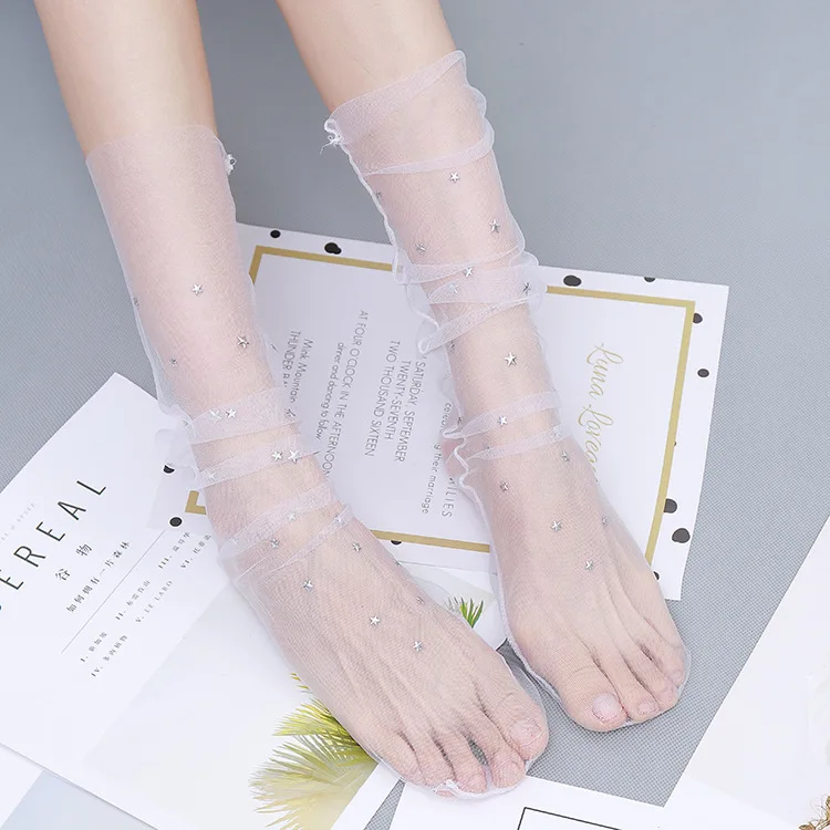 Блестящие прозрачные сетчатые носки KASURE до щиколотки для девушек на весну и лето