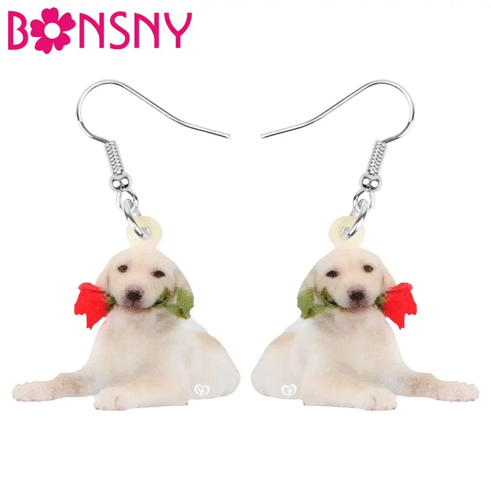 

Bonsny акриловые розы Лабрадор собака серьги-подвески в форме капли животных украшения фестиваль украшения для женщин девочек подарок для под...