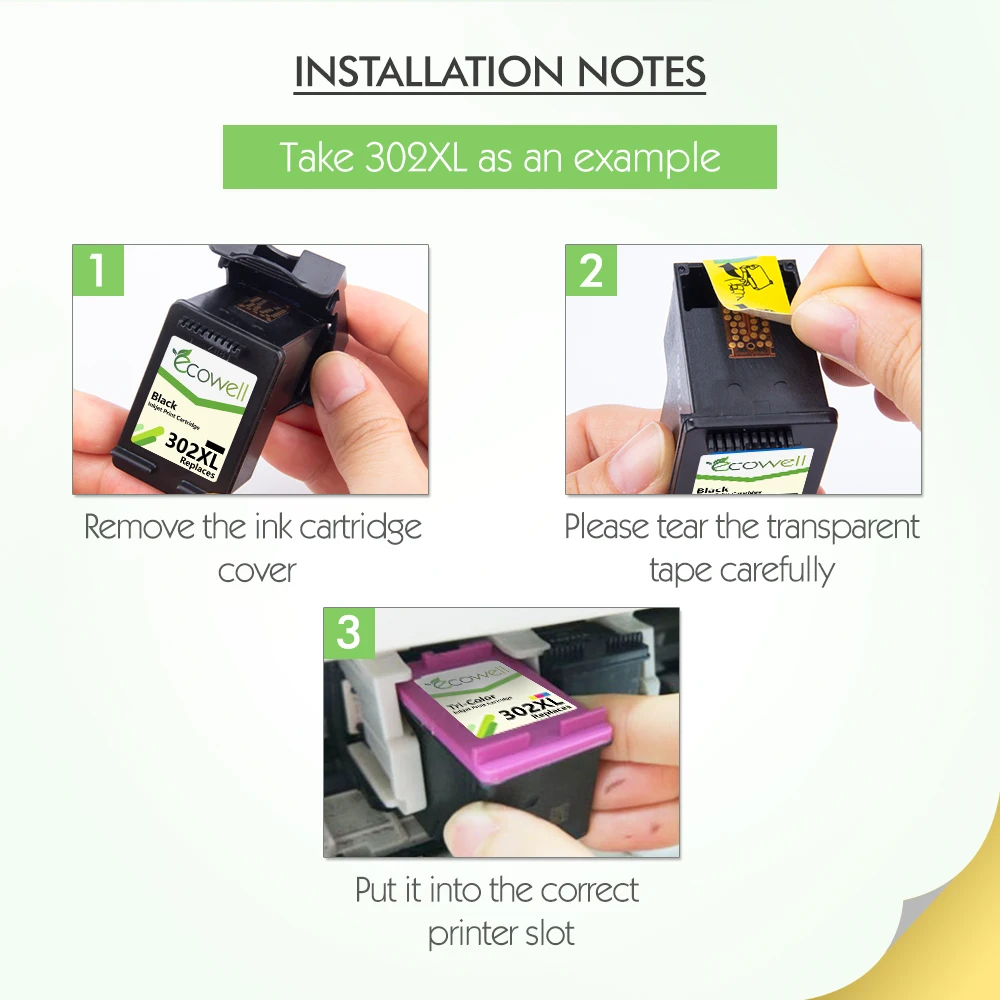 

ECOWELL Compatible for HP302XL hp 302 HP302 ink cartridge for ENVY4520 HP OfficeJet 2132 4520 3830 3832 4650 printer 302xl