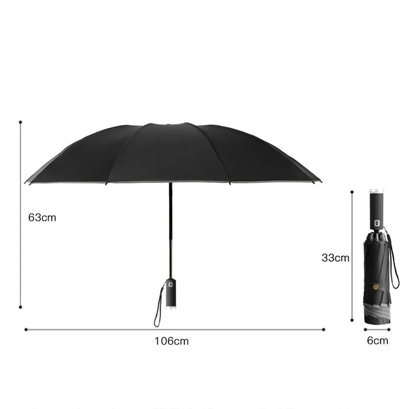 

Women's Umbrella Male Man Strong Automatic Folding Inverted Umbrella With LED Flashlight Reflective Rain Sun Reverse Umbrella