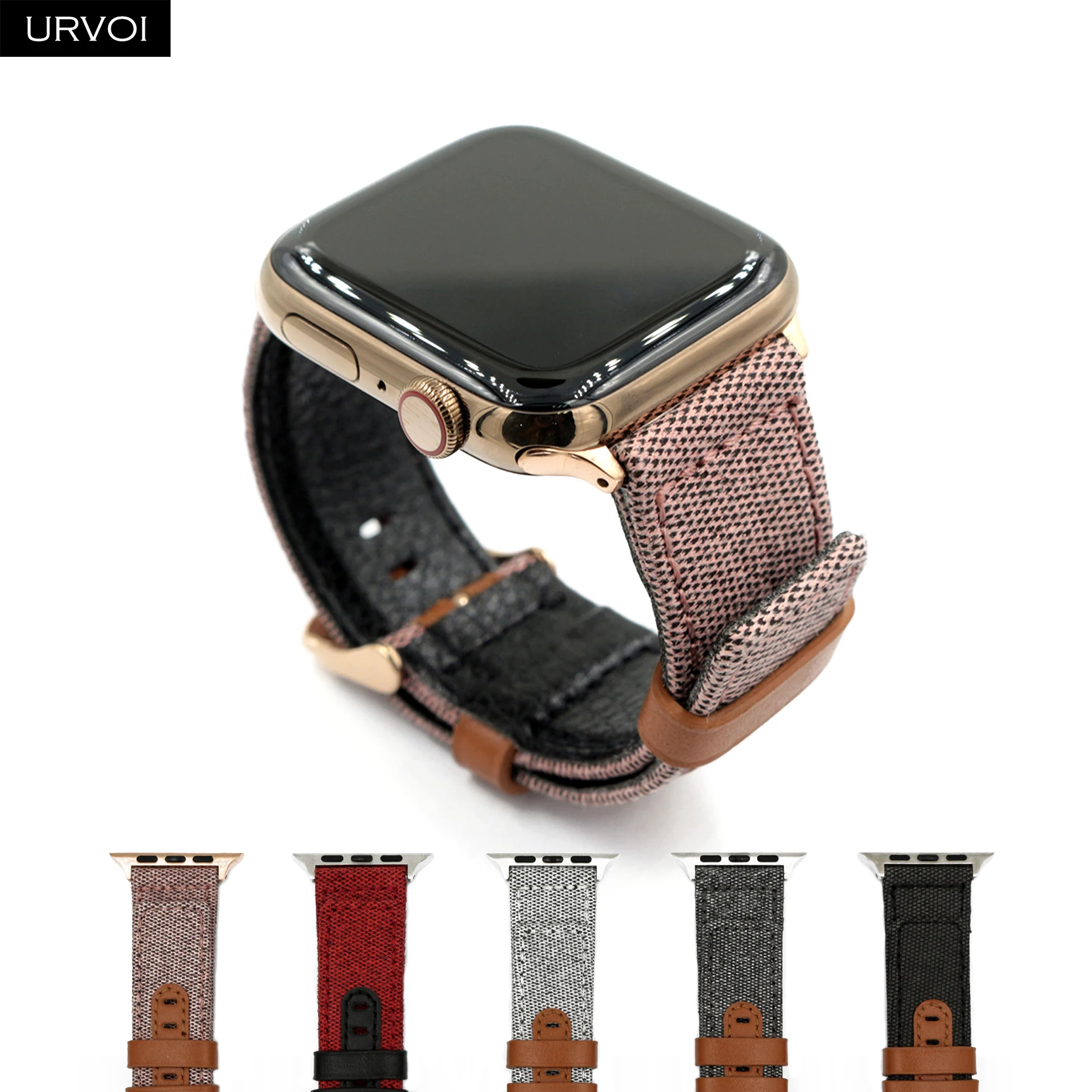 Ремешок URVOI для apple watch 6 SE 5 4 3 2 1 тканевый браслет iwatch 40 мм 44 кожаный с забавным