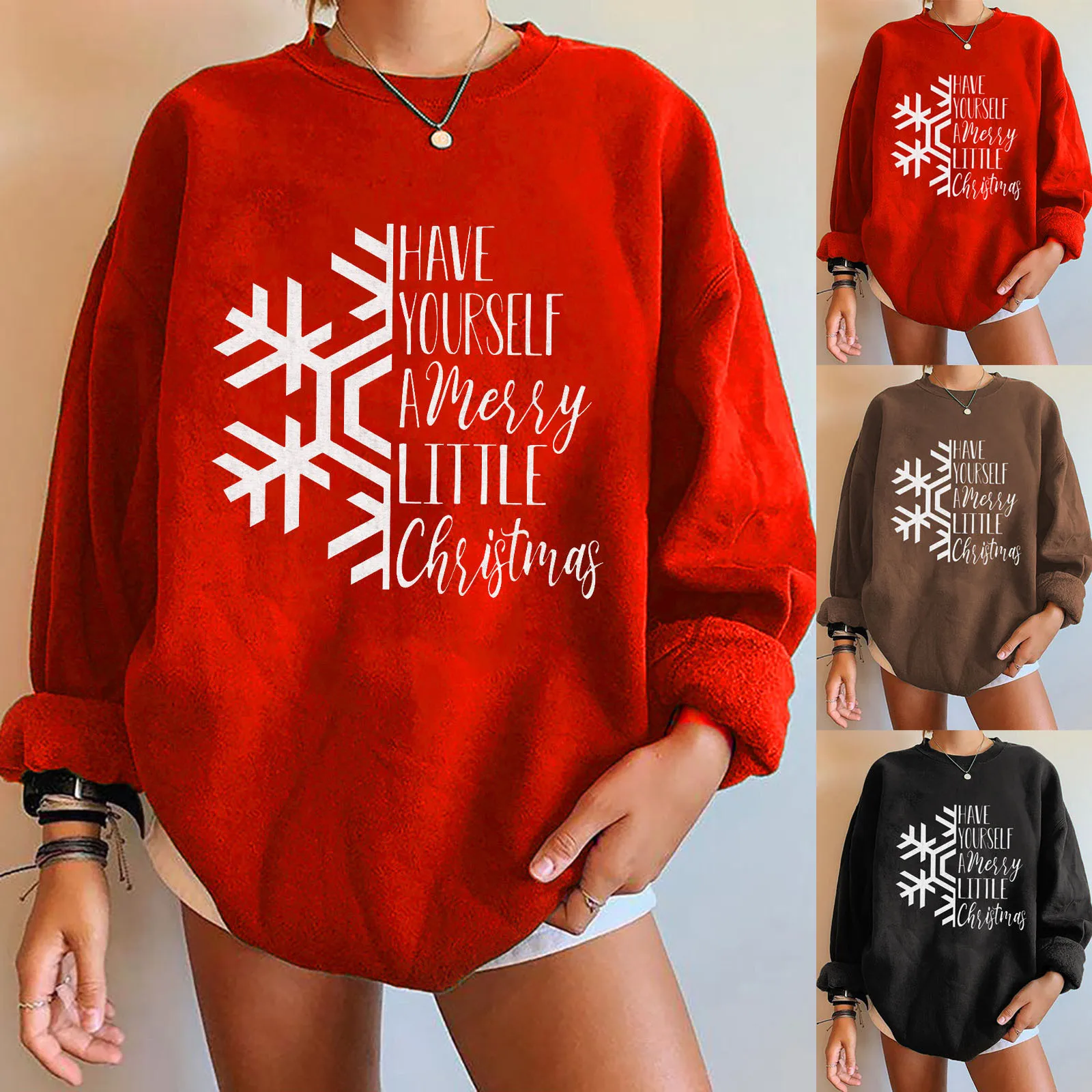 

Ladies Christmas Print Pullover Sweatshirt Fashion Fall Winter O-neck Pullover Top Long Sleeve Comfortable Shirt Sweatshirt