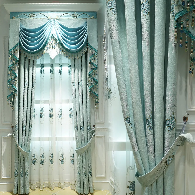 Новые синели жаккардовые синие занавески для гостиной Премиум европейские