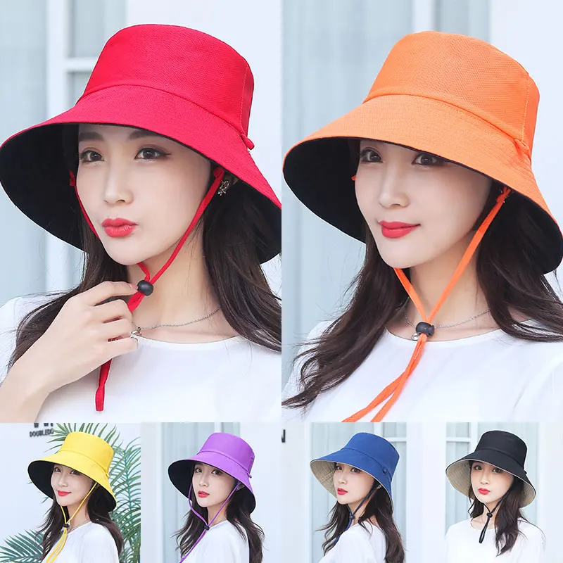

Cotton wide brim Sunshade Hat Women Summer Sun Hats Foldable Beach UV Potection Fashion Patchwork Bucket Cap Fisherman Caps