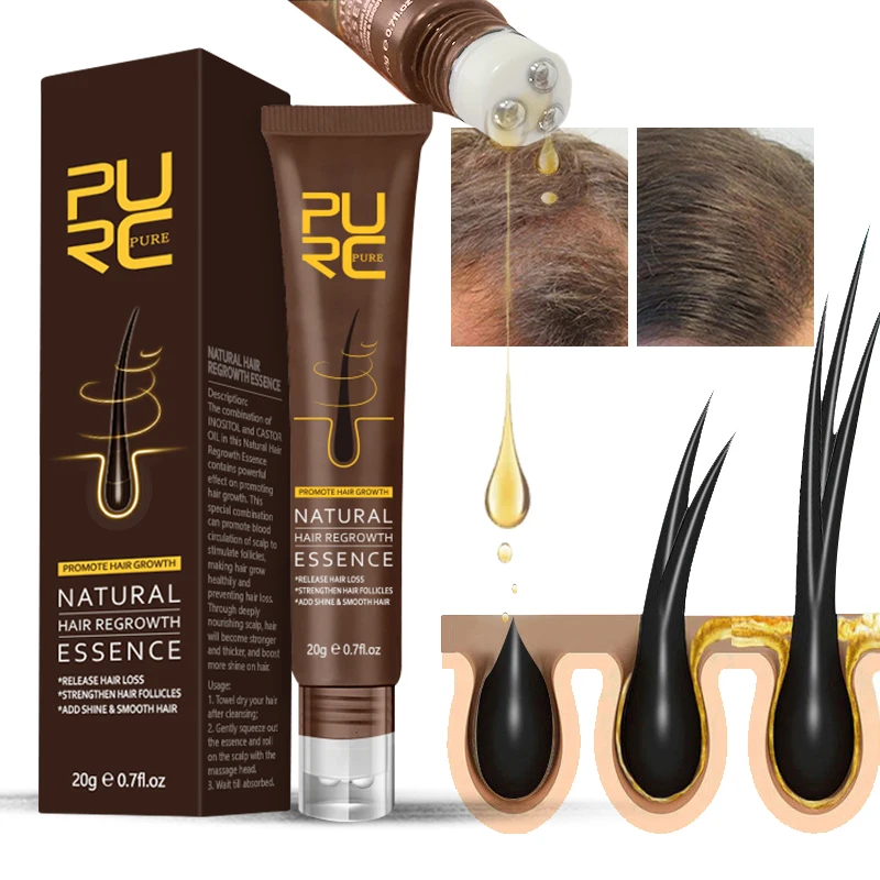 

PURC Fast Hair Growth Oil Prevent Hair Loss Dry Frizzy Treatment Ginger Extract Growing Hair Massage Roller Scalp Care Serum 20g