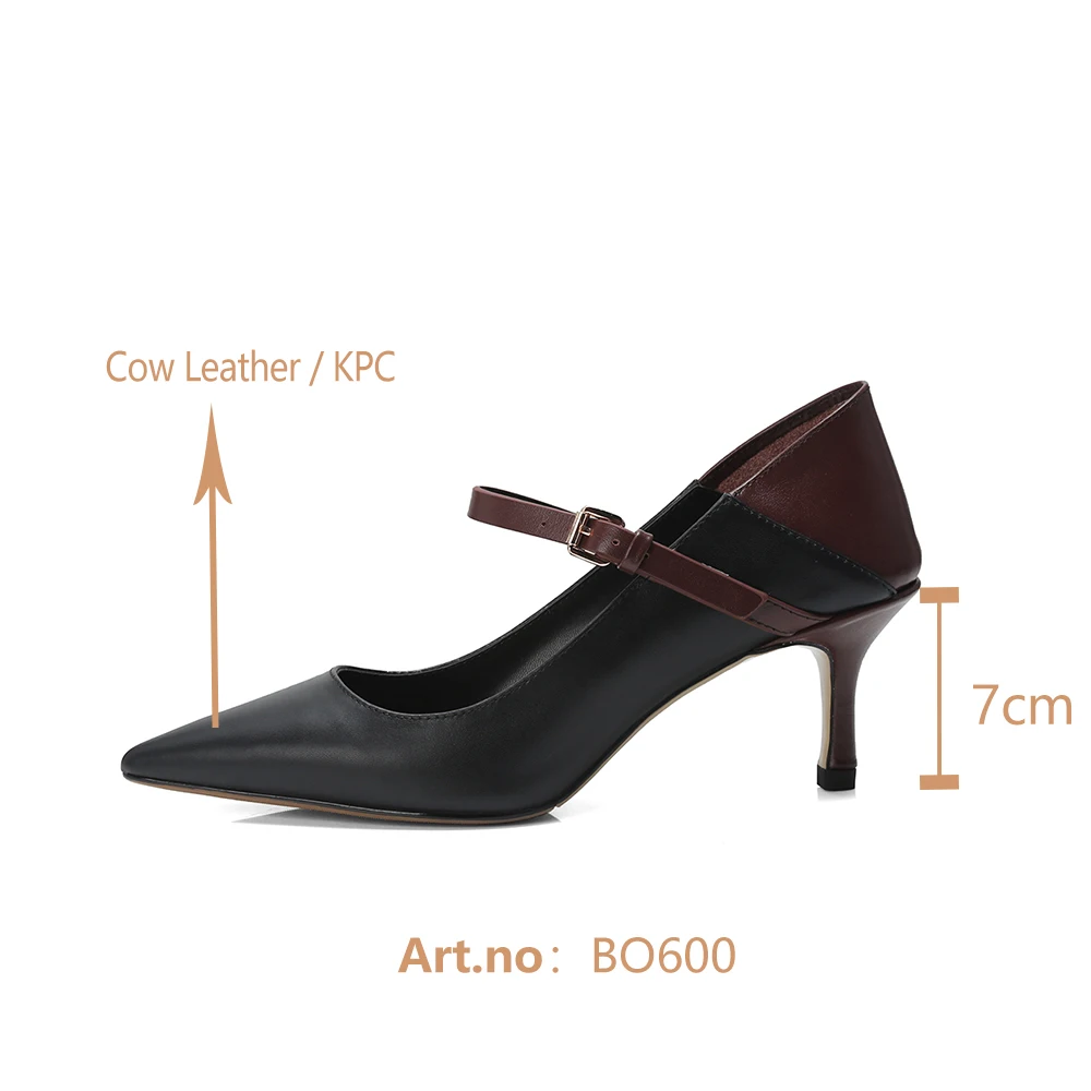 

BESCONE Office Women Pumps Buckle Belt Decoration High Quality Cow Leather Slip-On Shallow Shoes Comfortable Elegant Pumps BO600