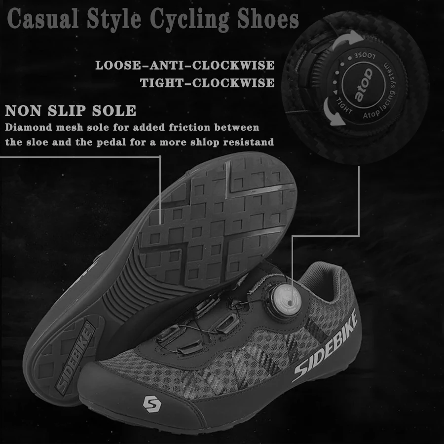 SIDEBIKE 2 Colors Cycling Shoes Men Pro Team Mountain Road Bike Shoes Rubber Breathable Bicycle Unlocked Shoes  MTB 36-46 Size