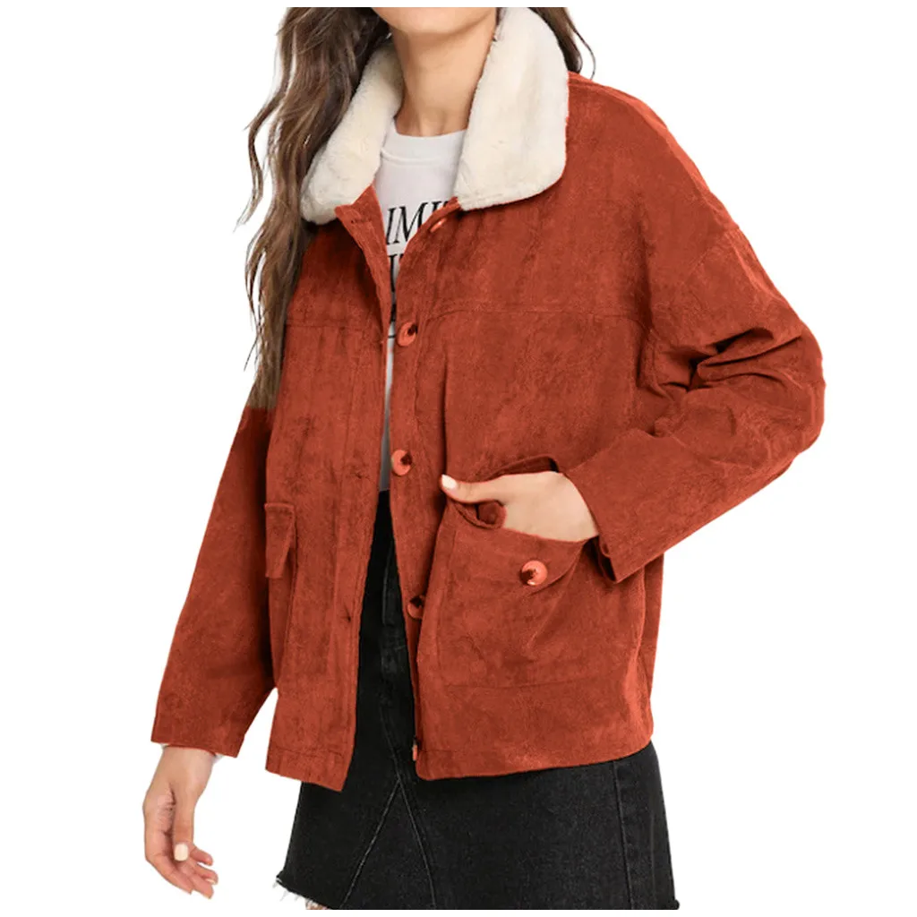 KANCOOLD Зимняя Повседневная Коричневая Вельветовая джинсовая куртка с длинным