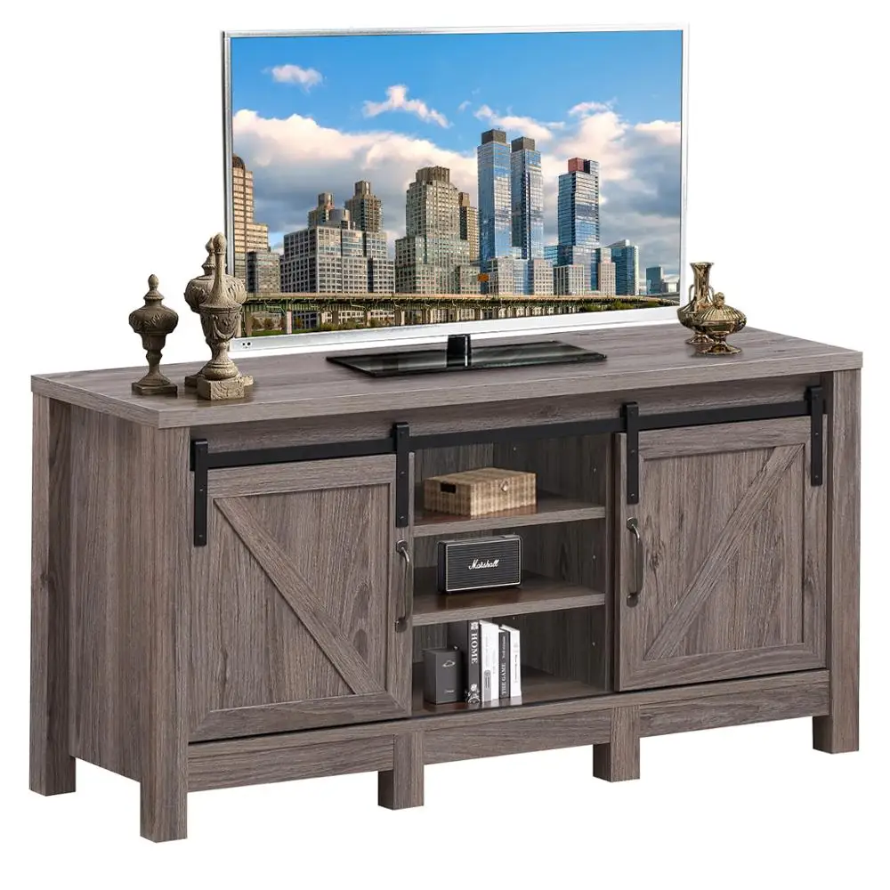 

TV Stand Sliding Barn Door Entertainment Center for TV's up to 55" with Storage HW65216