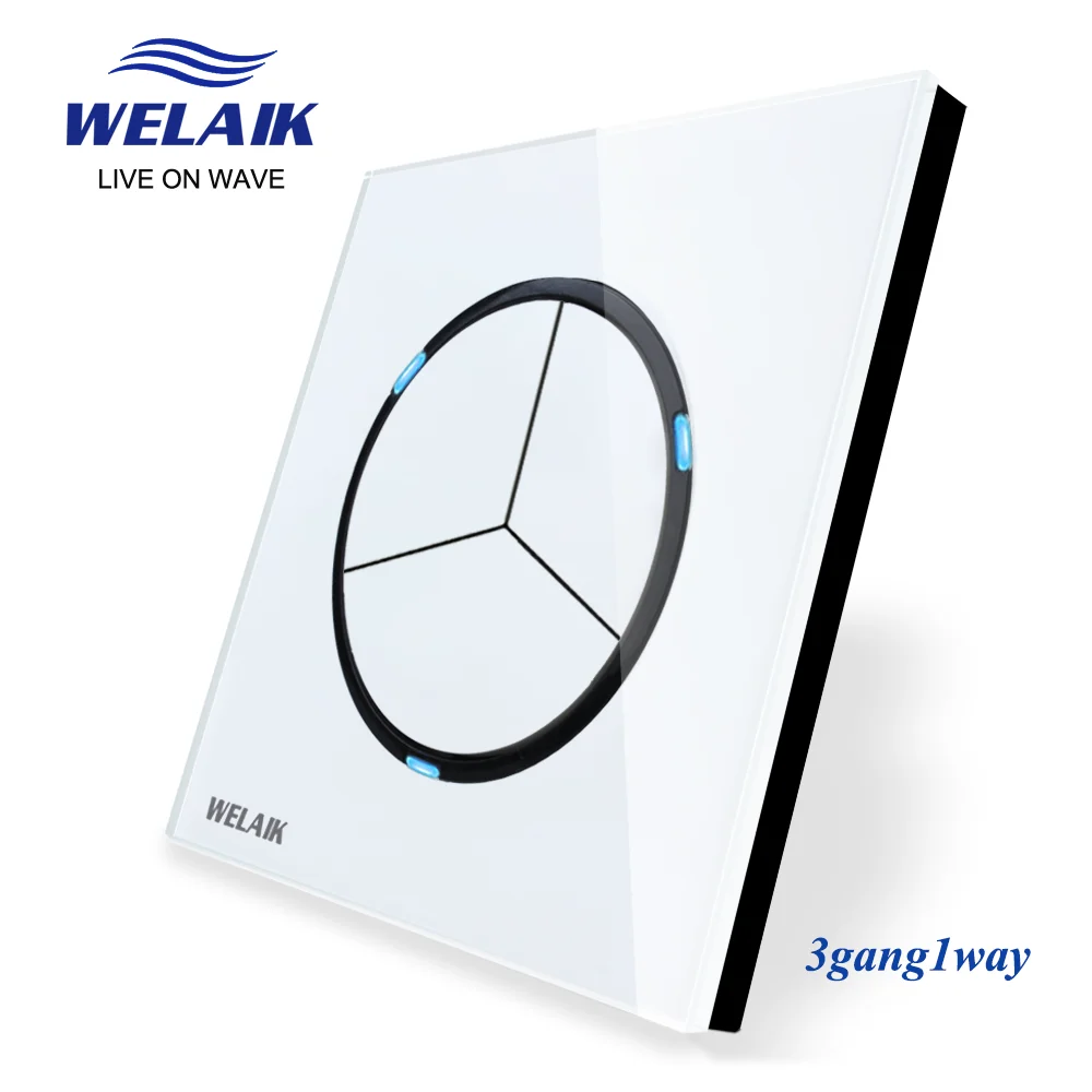 

WELAIK стандарт Великобритании, стальное стекло, панель, кнопочный выключатель, настенный светильник, выключатель, переключатель, 3 канала, B1731W