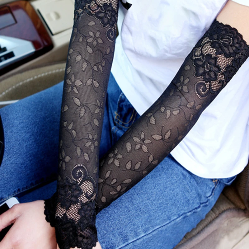 

Summer Ladies Sunscreen Gloves Fashion Lace Arm Sleeves Driving Bicycles Blocking UV Arm Sleeves Long Fake Sleeves 2021