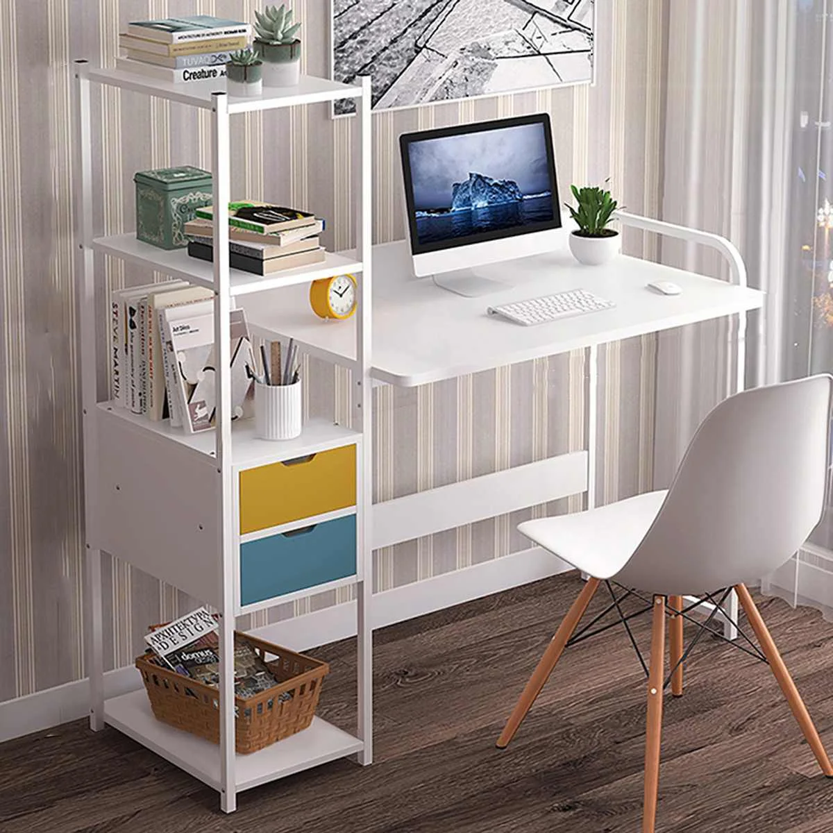 

Computer Desk Laptop Writing Table Study Desk Drawers Shelves Office Furniture PC Workstation Home modern gaming escritorio