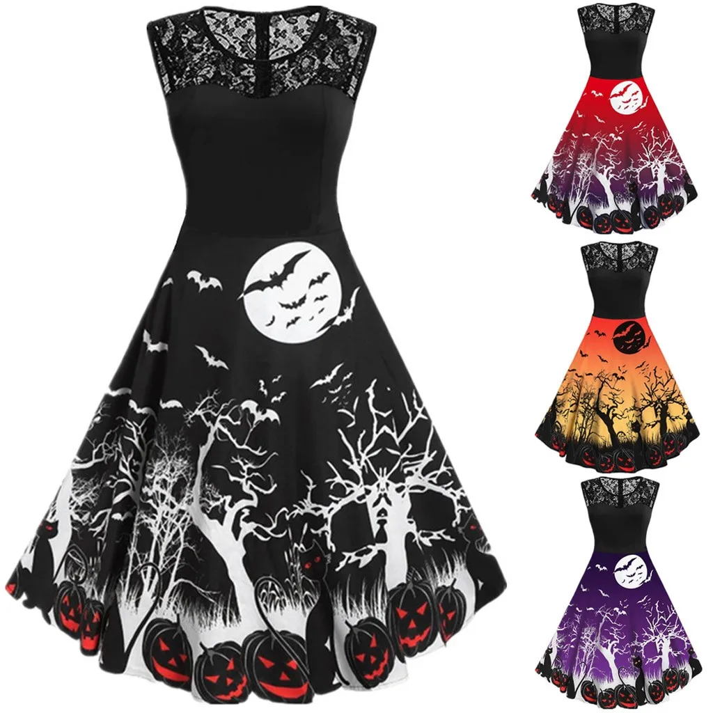 Женское платье на Хэллоуин с принтом призрака паутины без рукавов качели