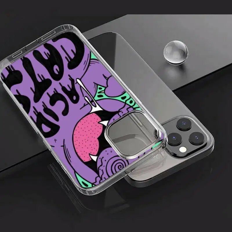 

Colourful Psychedelic Trippy Art cat Phone Case Transparent for iPhone Samsung A S 11 12 6 7 8 9 30 Pro X Max XR Plus lite