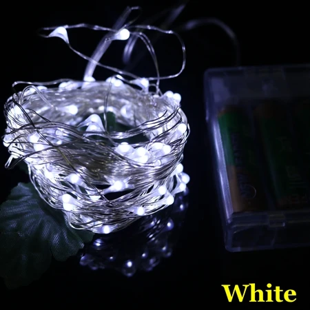 White 2 м, 5 м, 10 м, медный, серебристый провод, светодиодный, Рождественские огни, AA, на батарейках, рождественская елка, гирлянды для украшения свадьбы, праздника - Испускаемый цвет: White
