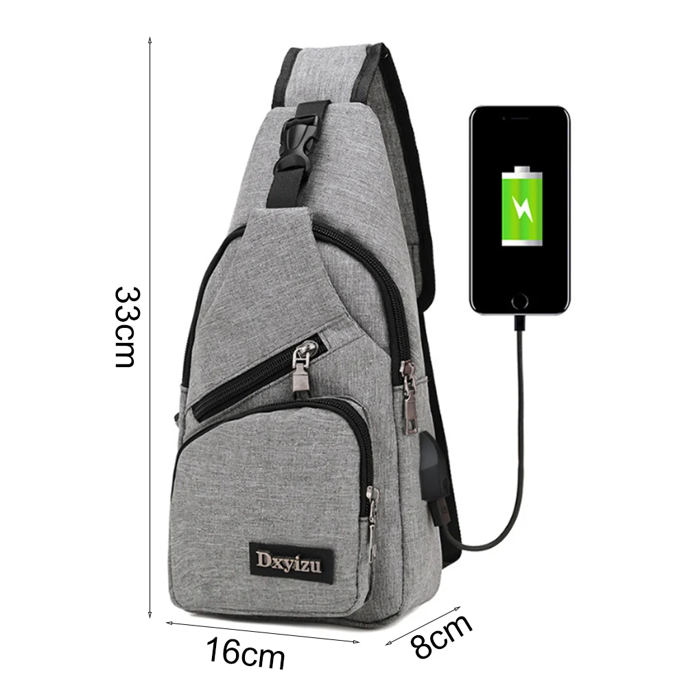

Male Shoulder Bags USB Charging Sling Bag Crossbody Multi-function Canvas Antitheft Waist Packs Short Trip Chest Messengers Pack
