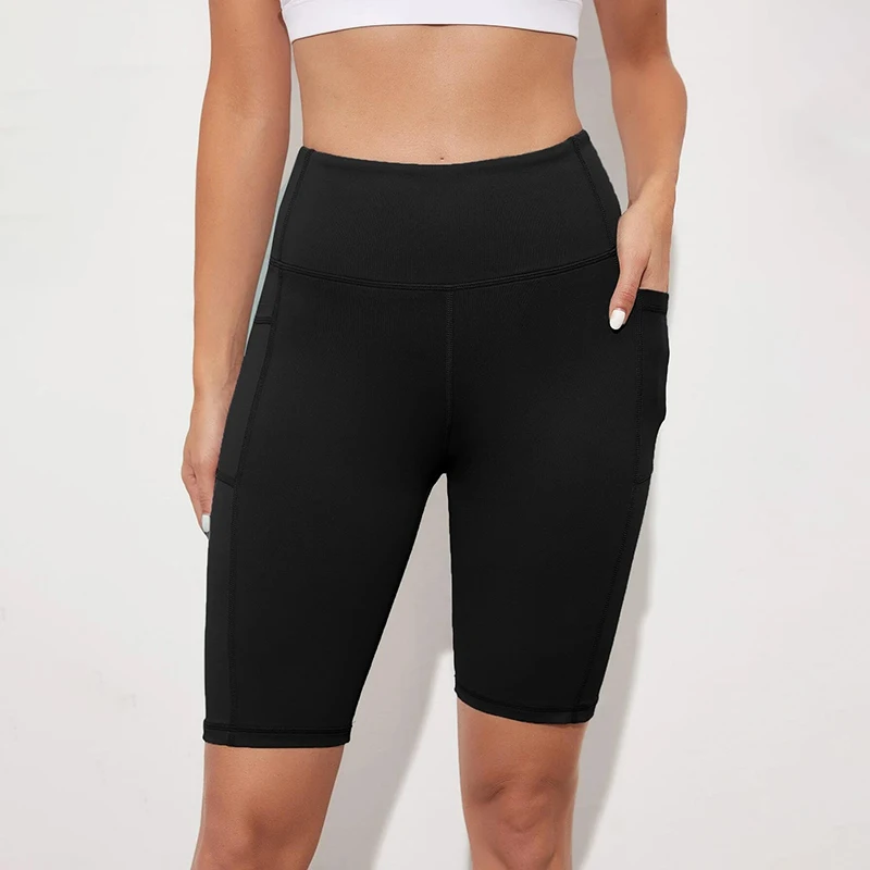 

Шорты NORMOV женские с карманами, однотонные тренировочные с завышенной талией и пуш-ап из полиэстера, повседневные камуфляжные для фитнеса