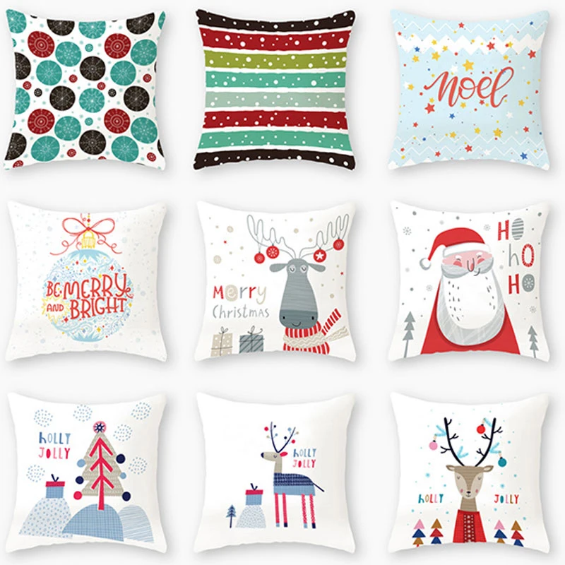 

Polyester Seat Cover For Sofa Decorated Pillowcase With Christmas Tree Deer Santa Claus Alphabet 45x45cm Cushion Cover