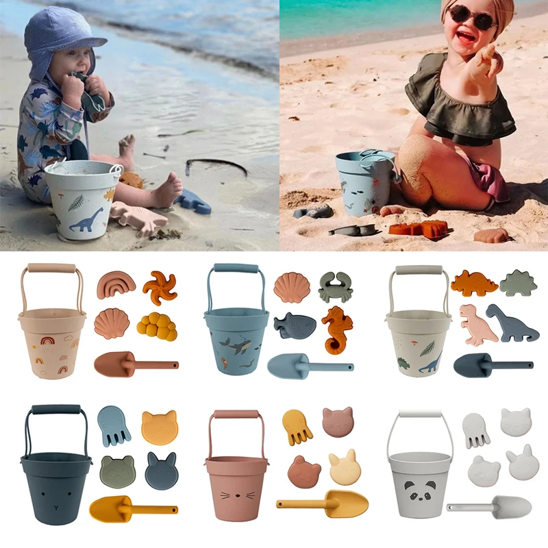 

Silicone Children Beach Toys 6Pcs Kit Baby Summer Digging Sand Tool with Shovel Water Game Play Outdoor Toy Set Sandbox for Kids