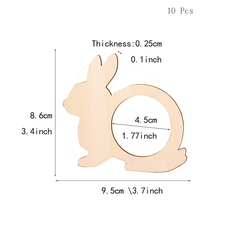 

10PCS New Laser Cut Wood Napkin Ring Wedding Supplies Rabbit Shape Table Decor Creative Birthday DIY Decor Pendant Happy Easter