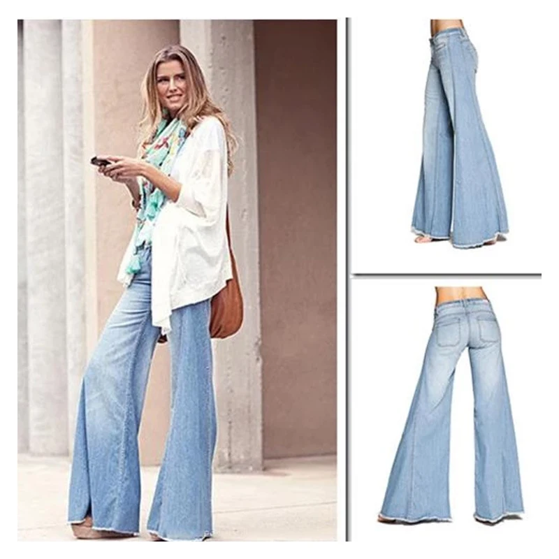 

Wide Leg Slimming Tassels Women's Jeans Denim Trousers High Waist Casual Hot Pants Loose Plus Size Soild Color Hot Women's Jeans