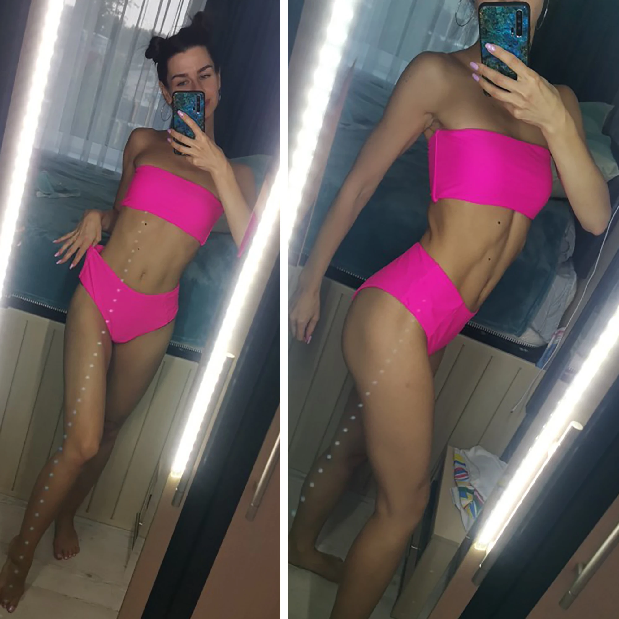 

High Waist Swimsuit Women Push Up Beachwear Sexy Bandeau Bathing Suit maillot de bain femme Bikini Summer Swimwear Women 2021