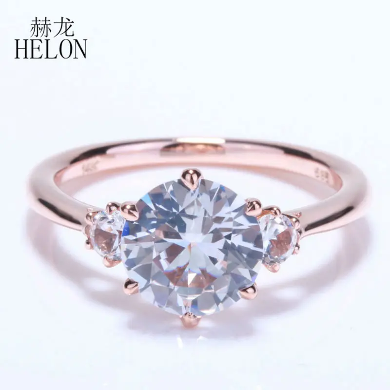 

HELON Solid 14k Rose Gold Flawless Round 2.4ct Genuine White Topaz Women Trendy Fine Jewelry Engagement Wedding Gemstone Ring