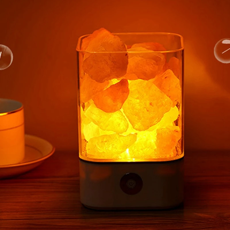 

USB LED Crystal Salt Light Natural Air Purifier Relieve Fatigue Stress Mood Creator Indoor Warm Lighting Lava Lamp