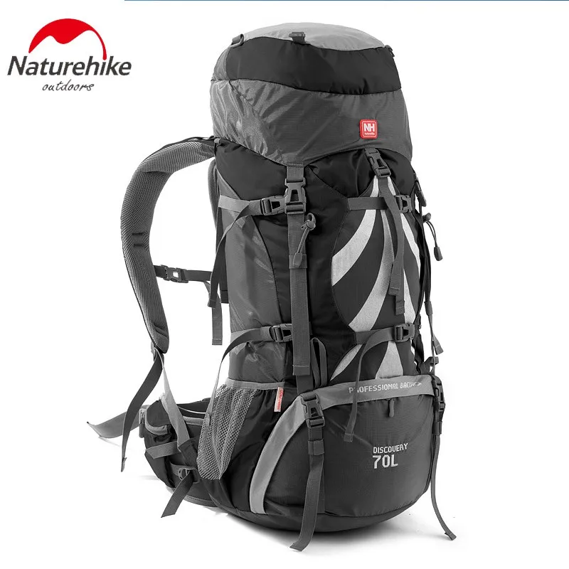 NatureHike 70L рюкзак для походов на открытом воздухе, нейлоновый водонепроницаемый рюкзак для путешествий, спортивный рюкзак из алюминиевого сплава с внешней рамой - Цвет: black