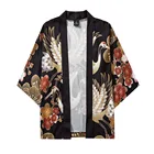 Кардиган-накидка с принтом в японском стиле для мужчин и женщин, Повседневная Свободная рубашка с рукавом 34 и открытой передней частью, юката, одежда для косплея