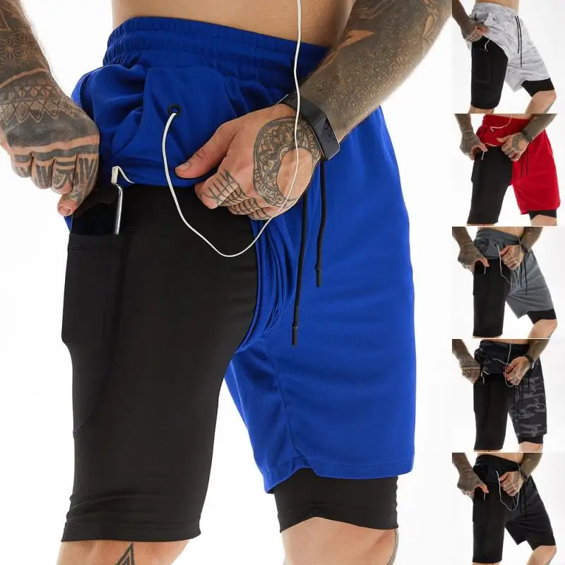 

Men's 2 In 1 Running Shorts Male Double-deck Mesh Quick Drying Fitness Gym Training Sports Shorts Workout Jogging Summer Shorts