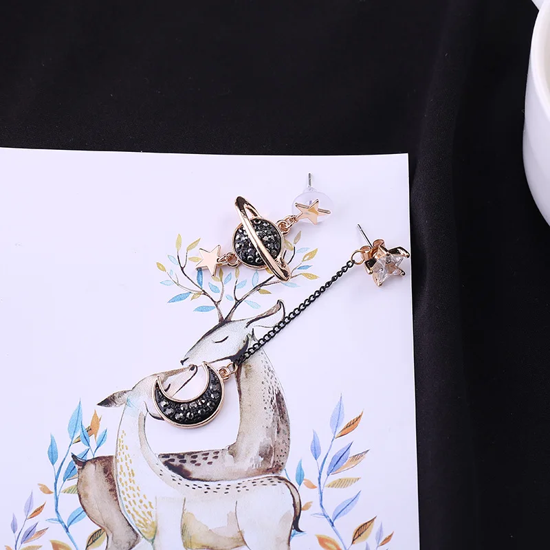 Популярные серьги в Корейском стиле ассиметричные длинные со Звездной Луной и