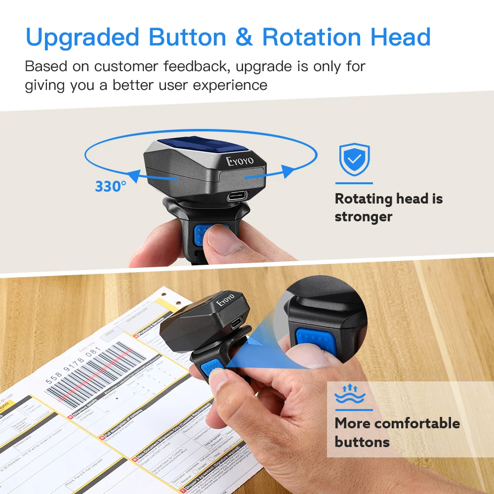 Eyoyo EY-016LP Bluetooth Portable Wearable Ring Barcode Scanner 1D Mini Finger Bar Code Reader 2.4GHz Wireless USB for Phone PC |
