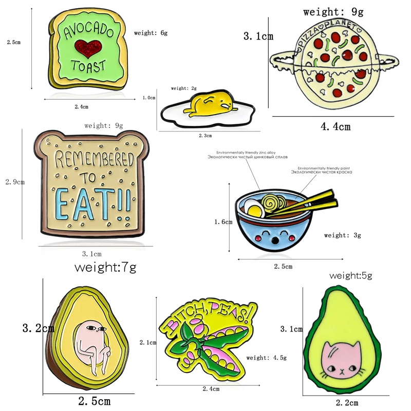 Cute Cat Fruit Pizza Bean Bear Toast Bread Brooch Avocado Egg Expression Life Pin Shirt Denim Enamel Badge Child and Family Gift