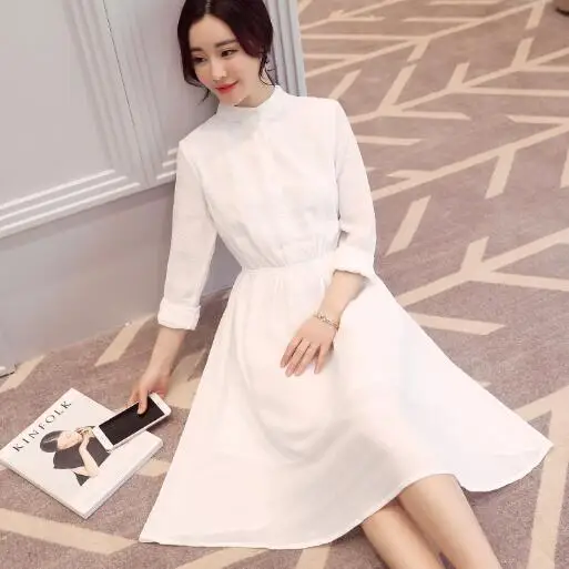 Robe Femme Sukienki Autumn Women Dress Stand Collar Long Sleeve Imitation Silk Dresses Mori Girl Vestidos AF827 | Женская одежда